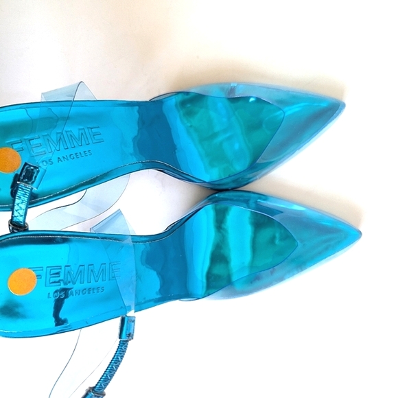 FEMME Los Angeles Transparent Blue PVC Ankle Strap Heels Pumps Sandal π - Picture 12 of 13